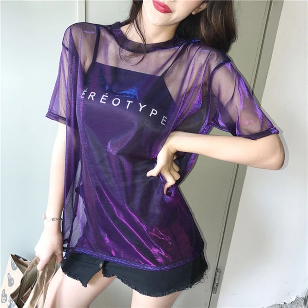 Sexy Transparent T-shirt+Short Sleeve Two Piece Set AD11882