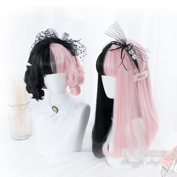 Lolita Half Black Half Pink Curly Wig AD10986