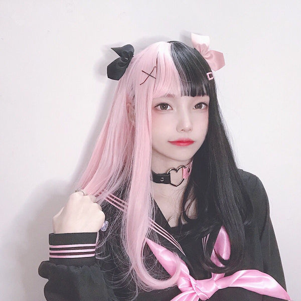 Lolita Half Black Half Pink Curly Wig AD10986