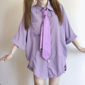 Purple Shirt Plaid Pleated Skirt Set AD11495