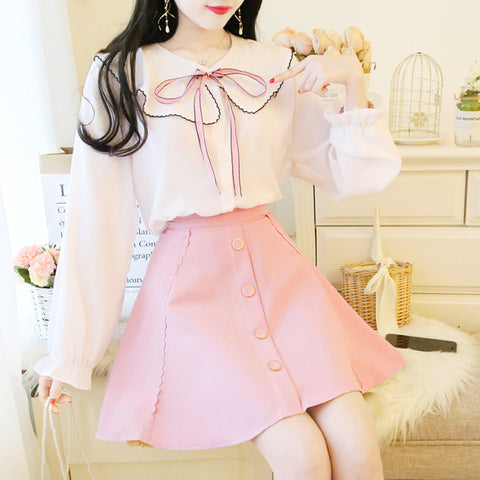 Chiffon Shirt Puff Skirt Suit AD11385