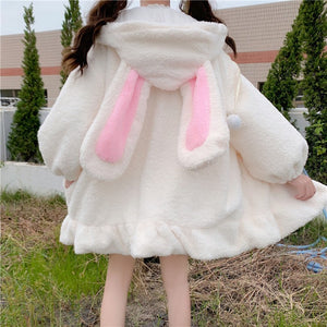 Lolita Rabbit Ears Hooded Plush Coat AD12645