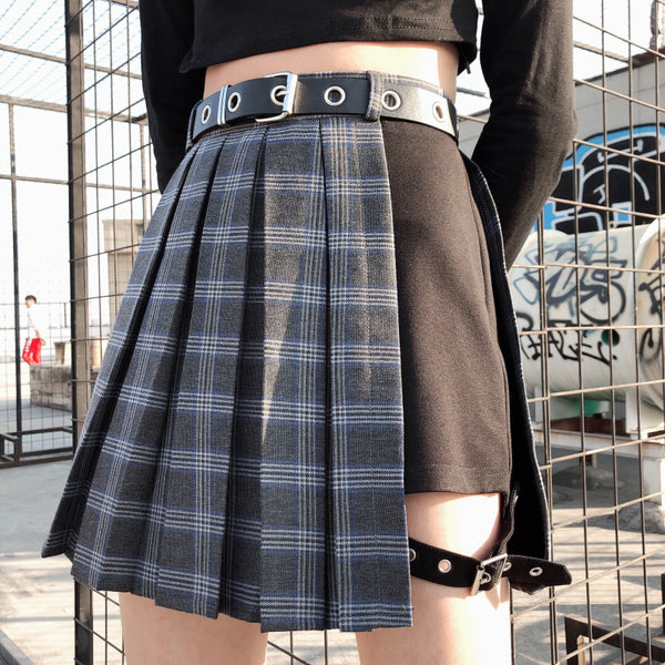 Harajuku JK Fake Two Irregular Pleated Skirts AD11954