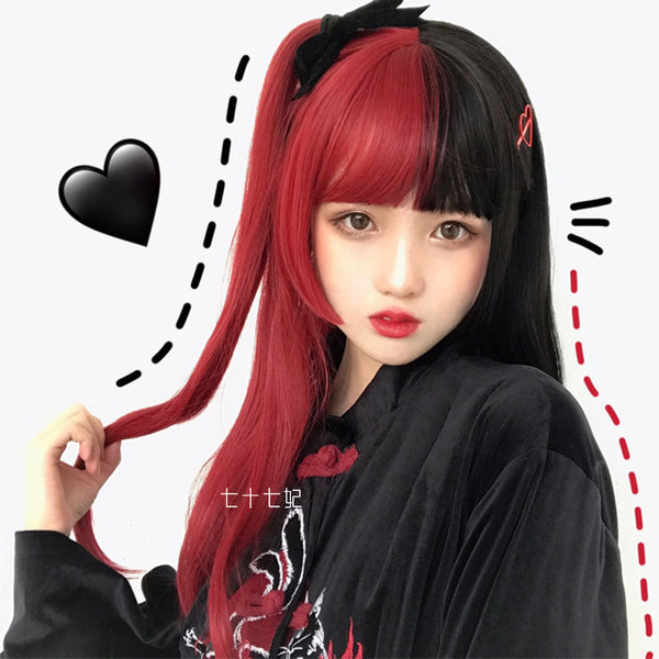 Lolita Black Half Red Curly Wig AD10928