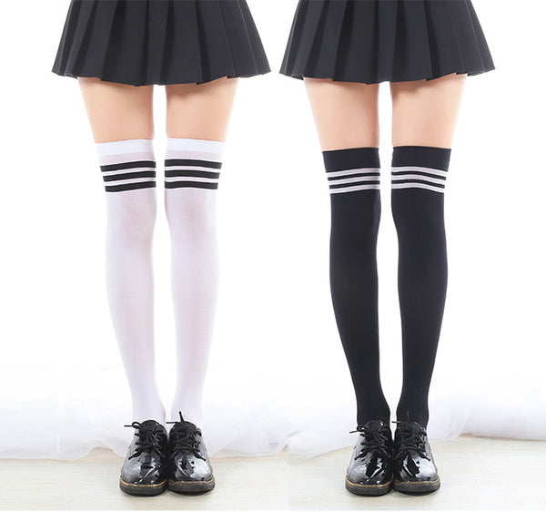 Striped Casual School Thigh High Tights Socks AD11439
