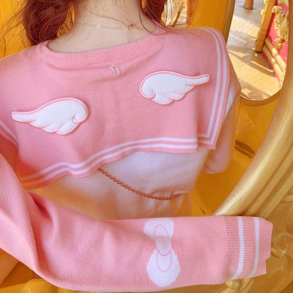 Pastel Navy Collar Wing Sweater AD12505