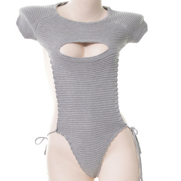 Grey/Blue Chest Hollow Out Virgin Killer Sweater AD11662
