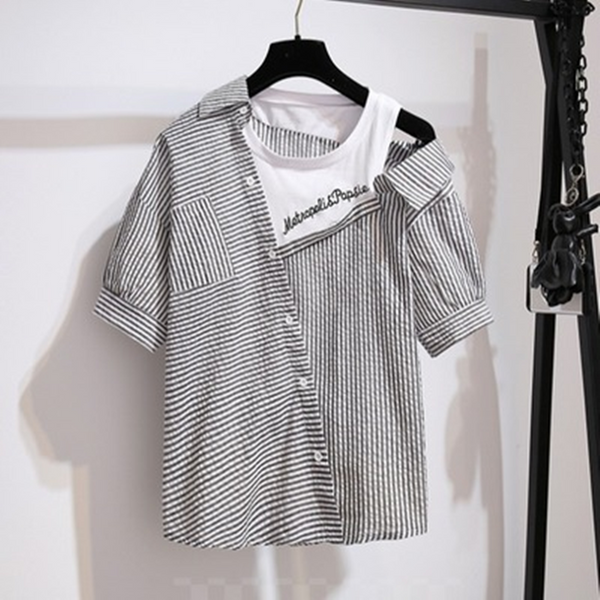 Striped Off Shoulder Shirt + Shorts Suit AD11599