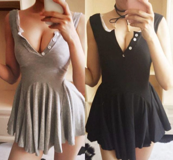 Grey/Black V-neck Dress AD10049