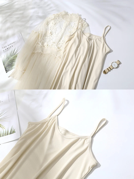 Lace Flower Gauze Lantern Sleeve Voile Dress AD11562