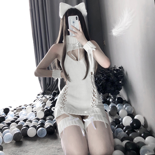 Black / White Sexy Sweater Dress AD11813