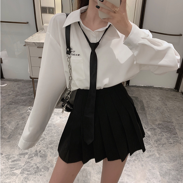 White Shirt + Pleated Skirt Two-Piece AD10800