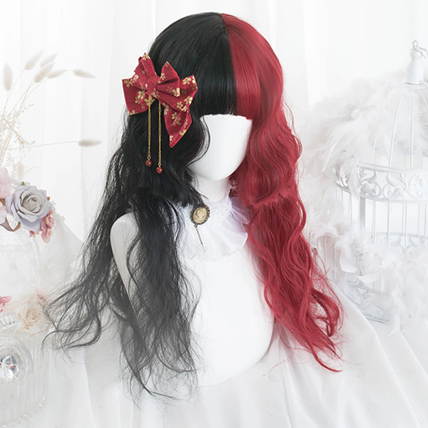 Lolita Black Half Red Curly Wig AD10928