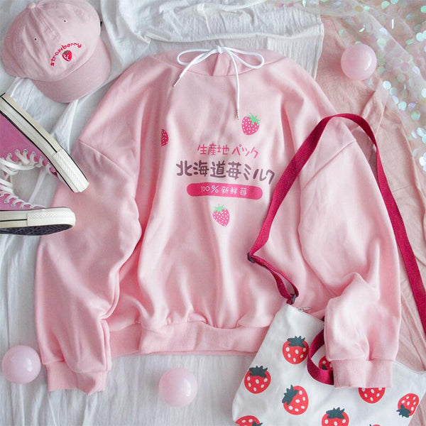 Pink/White Strawberry Hoodie Pullover AD10472