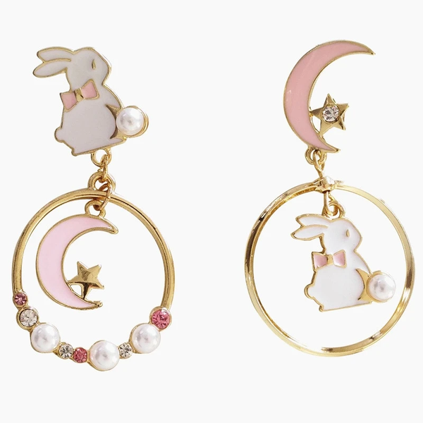 Cute Moon And Rabbit Pearl Beads Earrings Ear Clip AD11901