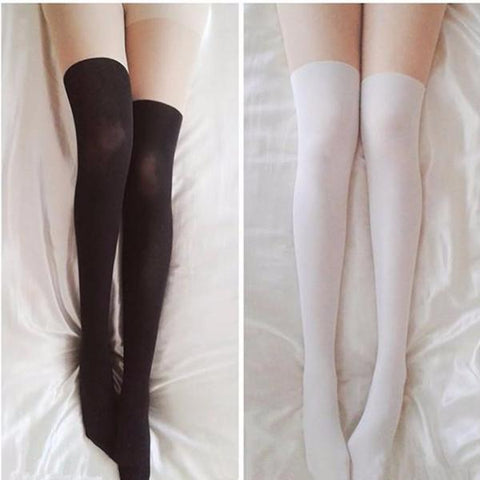 Japanese Fake Over-The-Knee Patchwork Stockings Pantyhose AD10207