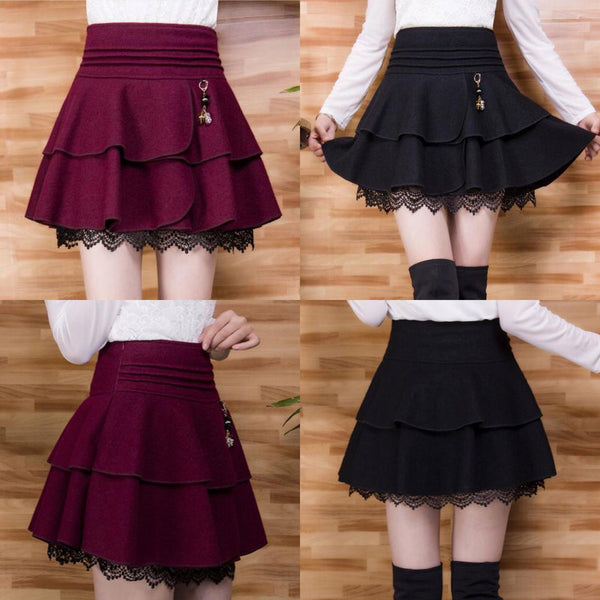 Sweet Black/Wine red Woolen Skirts AD10067