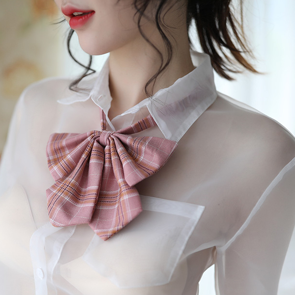 Bow Shirt + Grid Pleated Skirt Set AD10700