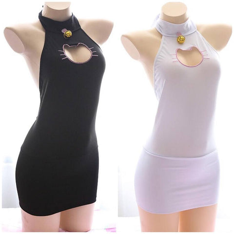 Black/White Kawaii Neko Hollow Out Lingerie Dress AD10146