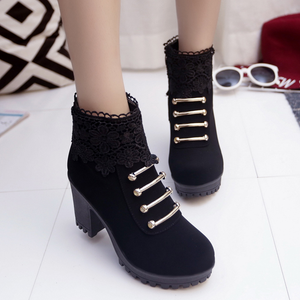 Black/Brown Lace Heels Martin Boots AD0163