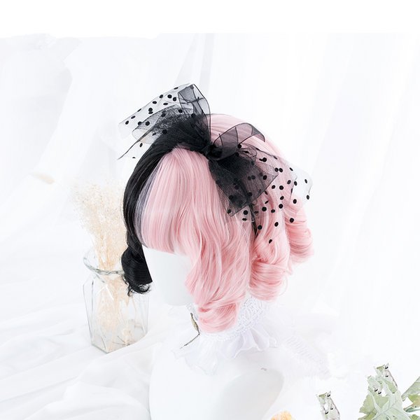 Lolita Half Black Half Pink Curly Wig AD10986