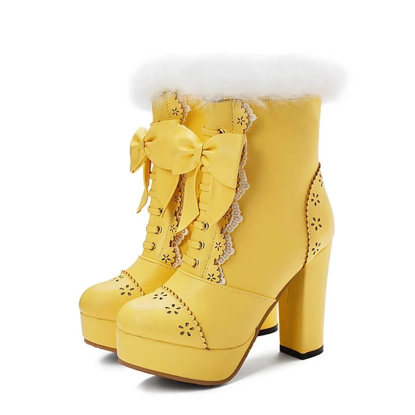 Rabbit Fur Lolita Kawaii Bow Boots AD10538