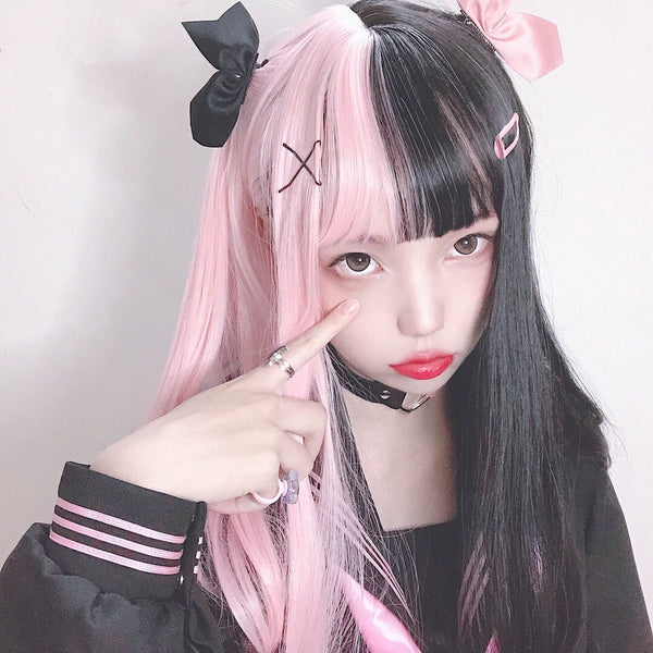 Lolita Half Black Half Pink Curly Wig AD10986