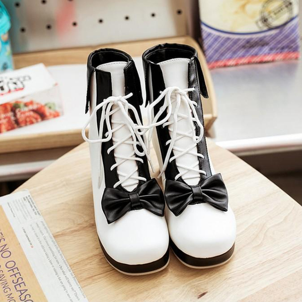 Lolita Bow Cosplay Heels Boots AD10435