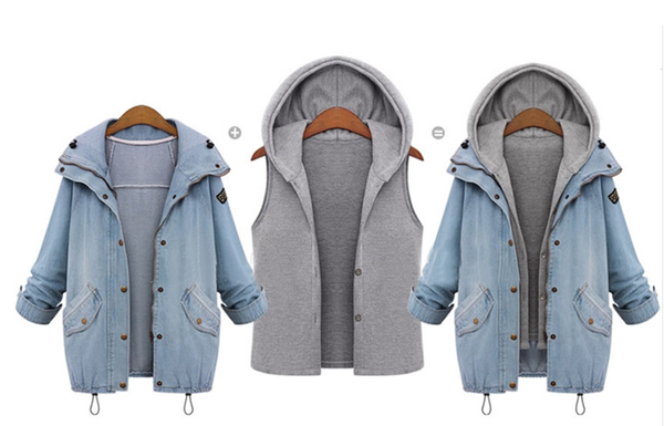 Students Denim Hooded Fleece Coat Two-piece AD0208