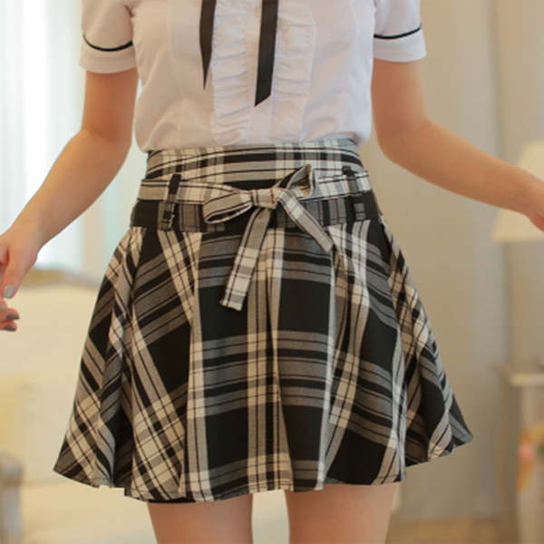 Uniform Shirt + Plaid Skirt Two-Piece Outfit AD11503