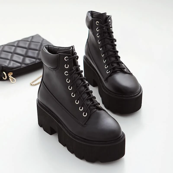 Square Heels Lace-up Platform Boots AD12192