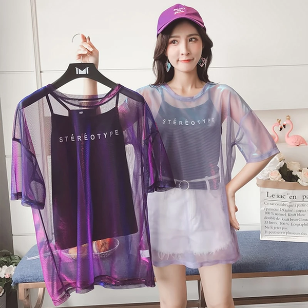 Sexy Transparent T-shirt+Short Sleeve Two Piece Set AD11882