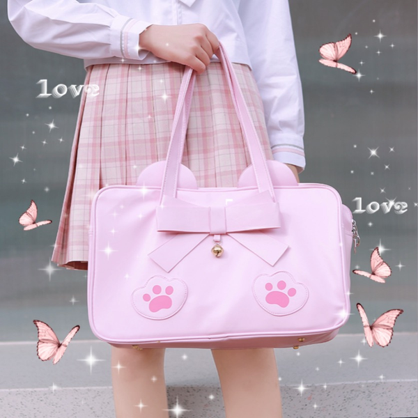 Pink/Brown Cat Paws Bow Handbag AD10433