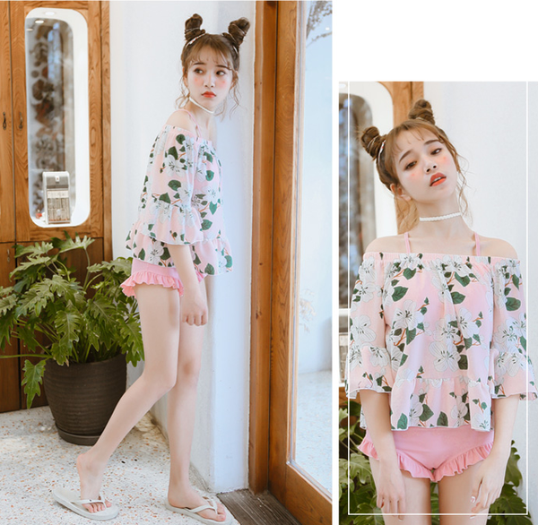 Floral Cover With Bathing Swimsuit Three-Piece AD10071