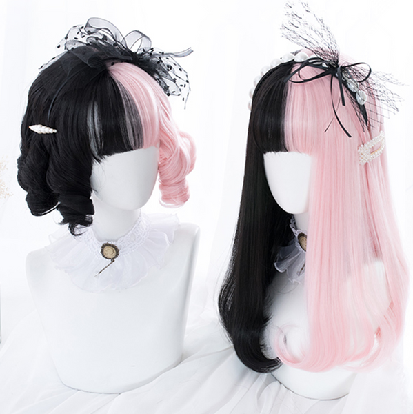 Lolita Half Black Half Pink Curly Wig AD10986