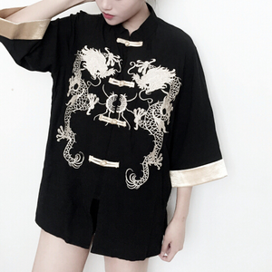 Black/White Dragon Embroidery Coat AD10117