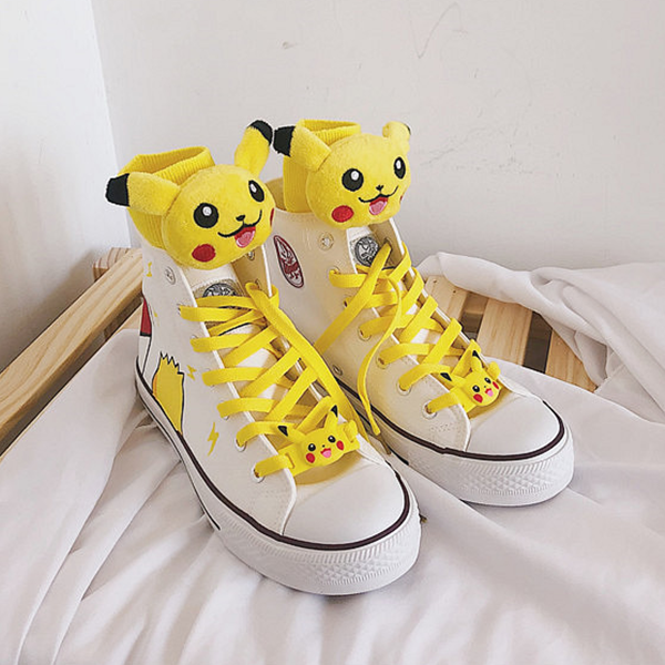 Yellow Pokemon Hand-painted Canvas Shoes AD10504