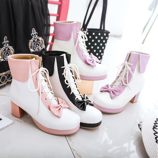 Lolita Bow Cosplay Heels Boots AD10435