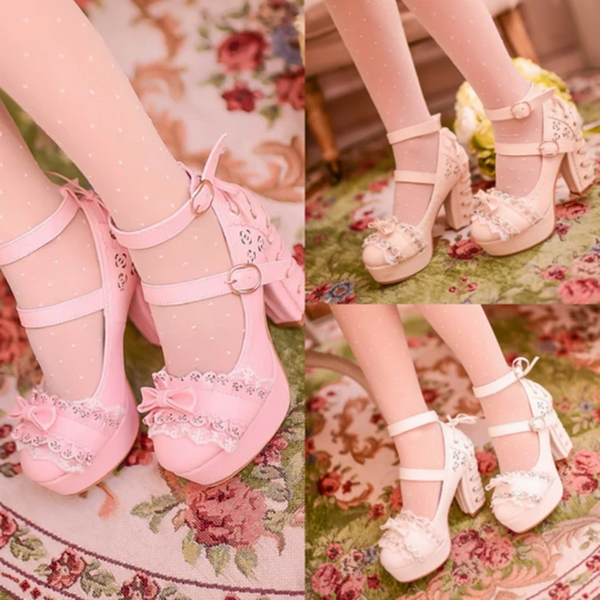 White/Pink/Apricot Elegant Lace High-heel Shoes AD11608
