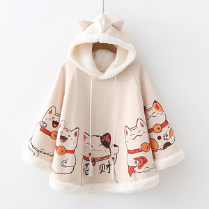 Cute Neko Cat Printing Thick Hoodie Cloak Coat AD10508