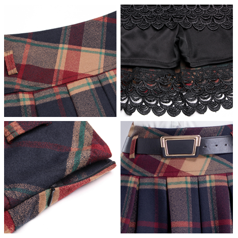 Grid Pleated Woolen Skirt AD10133