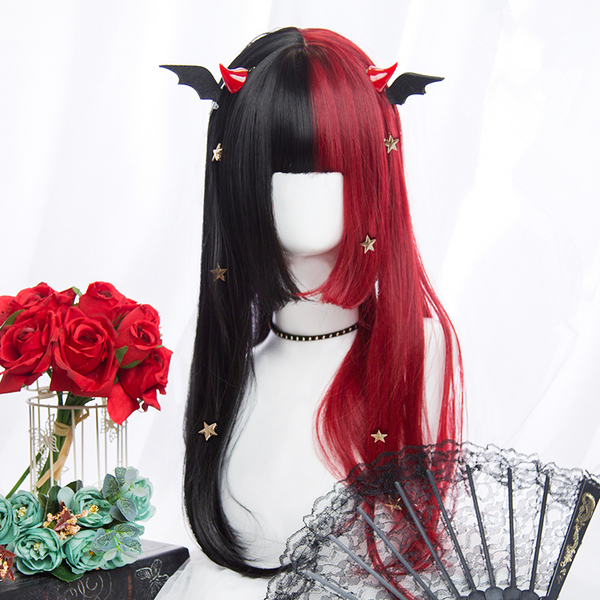 Lolita Black Half Red Curly Wig AD10928