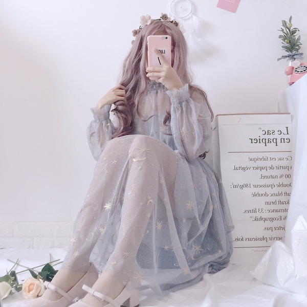 Stars Embroidery Galaxy Gauze Dress AD10018