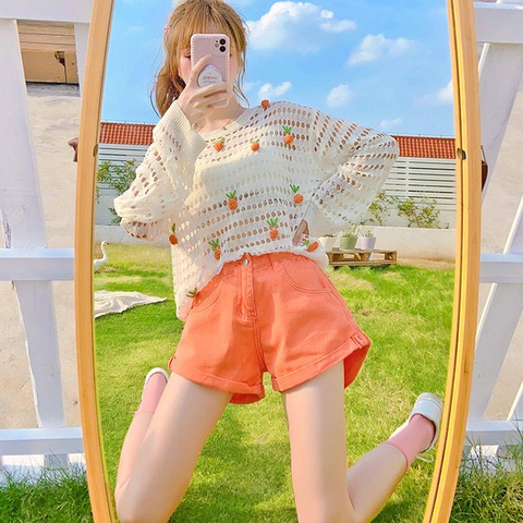 Cute Strawberry Embroidery Hollow Sweatshirt AD210156