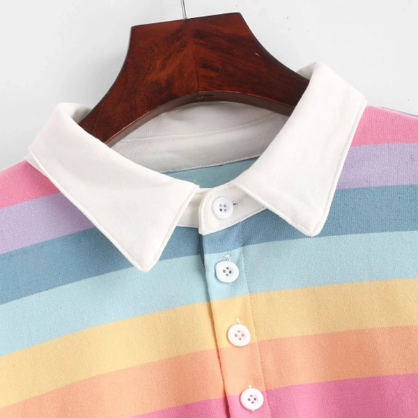 Rainbow Patchwork Button Turndown Sweatshirt AD11412