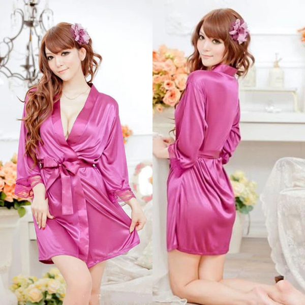 Satin Lace Sleepwear Robe Night Gown Bathrobes Lingerie Set AD12019