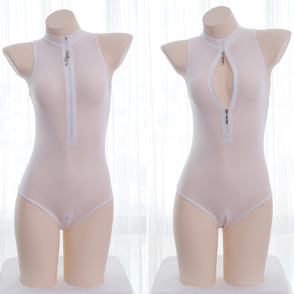 Black / White Open Chest Zipper Swimsuit AD10999