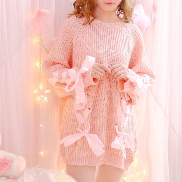 Sweet Lace-Up Ribbons Knitting Sweater AD10467