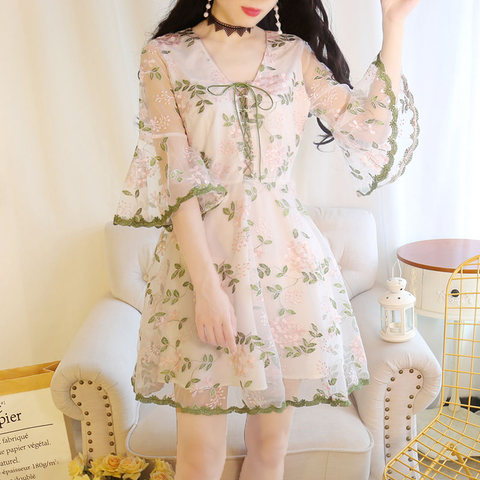 Sweet Lace Horn Sleeve Dress AD210088