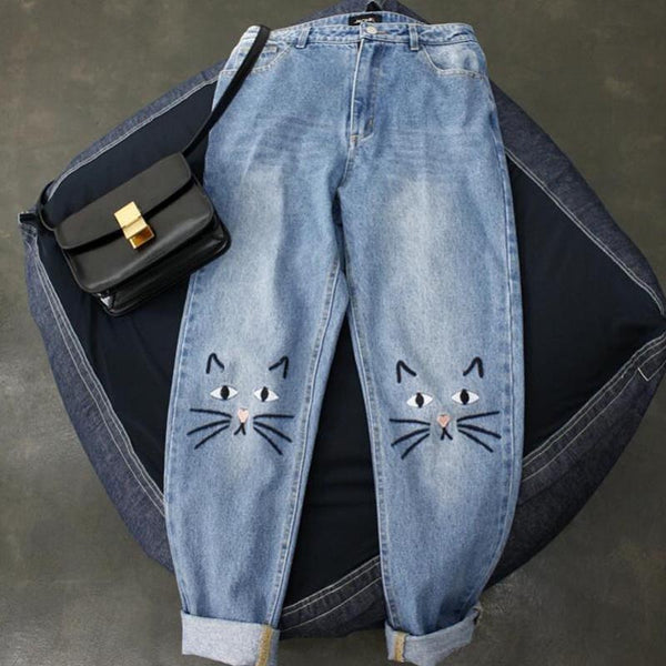 Cute Cat Printing Jeans PantsAD0215